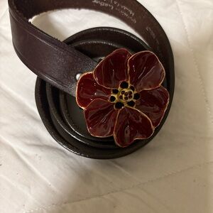 B-Low the Belt Dark Brown Belt with Red Floral Buckle